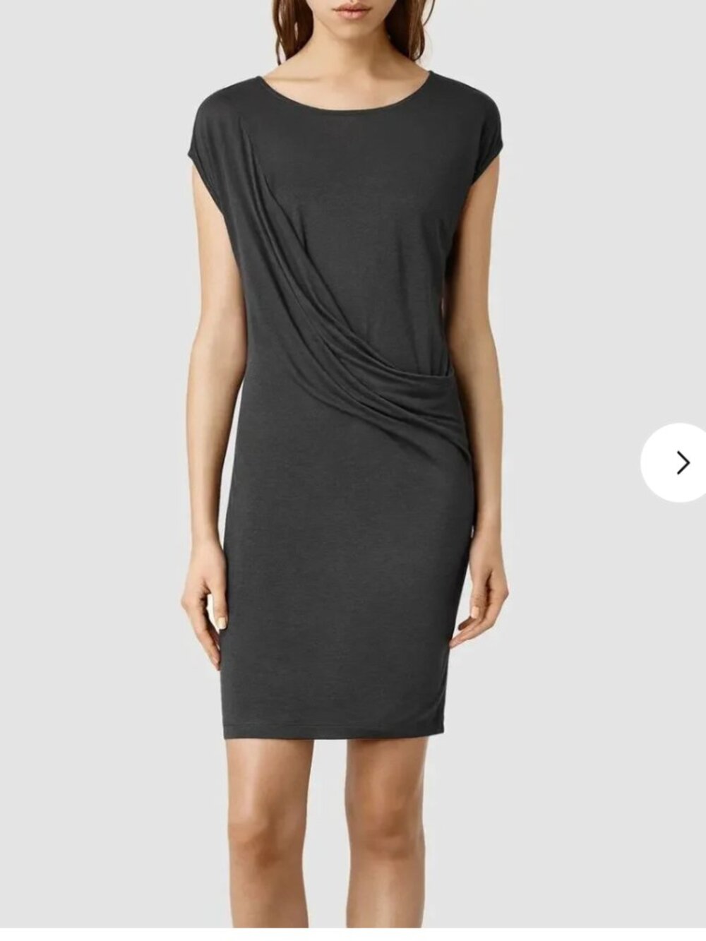 AllSaints Sabie Black Drape Ruched Cap Sleeve Wide Neck Dress size 4
